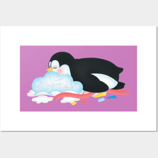 Cute penguin falls asleep after partying Posters and Art